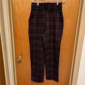 Sz SZenana Women's Plaid Ankle Pants Black Burgundy Straight Leg Stretch Pockets